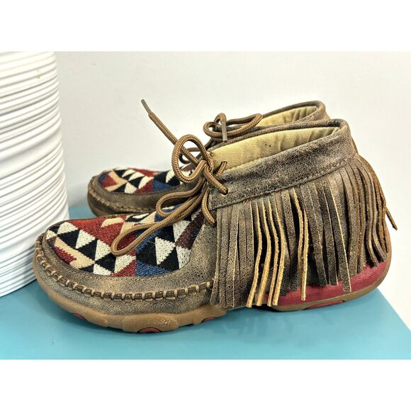 Twisted X Boots Bomber Tribal Pattern Leather Fringe Moccasin Size 6.5 - Picture 4 of 15